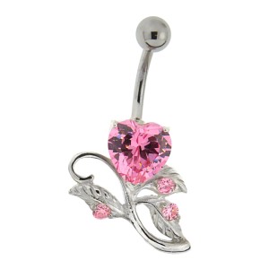 Bauchnabel Piercing mit gefassten Zirkonien, Rose mit Dornen