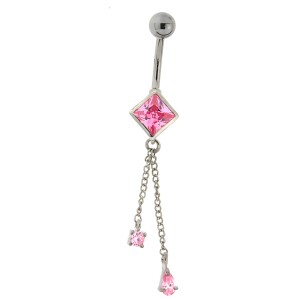 Bauchnabel Piercing mit gefassten Zirkonien und 2 Kettchen