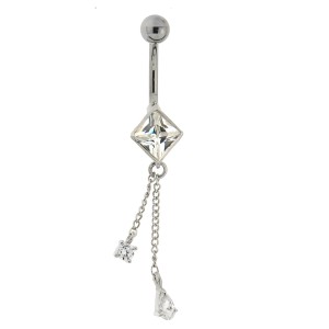 Bauchnabel Piercing mit gefassten Zirkonien und 2 Kettchen, crystal