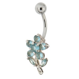 Bauchnabel Piercing mit gefassten Zirkonien, kleines Blüüümchen, aqua