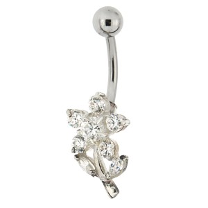 Bauchnabel Piercing mit gefassten Zirkonien, kleines Blüüümchen, crystal