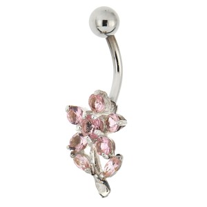 Bauchnabel Piercing mit gefassten Zirkonien, kleines Blüüümchen, rose