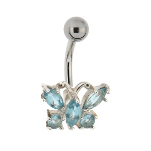 Bauchnabel Piercing mit gefassten Zirkonien, zarter Schmetterling, aqua