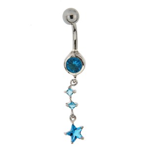 Bauchnabel Piercing mit gefassten Zirkonien, Sternenkette aquamarin