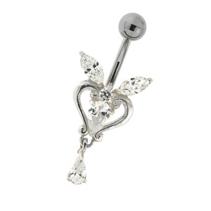 Bauchnabel Piercing mit gefassten Zirkonien, ganz elegant, kristallklar