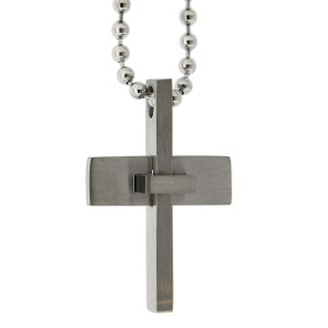 Edelstahl-Kettenhanhänger  mit optisch zusammengestecktem Kreuz