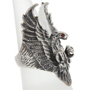 925 Sterling Silber Ring mit Motiv Adler zeigt seine Krallen, Größe 10, leuchtend rot