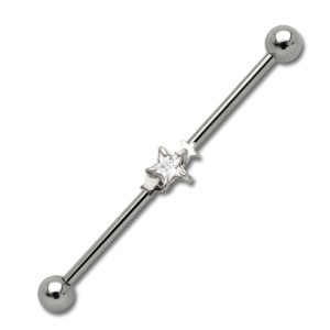 Industrial Ohrpiercing aus Chirurgenstahl mit Stern und Swarovski crystal