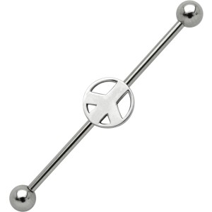 Industrial Ohrpiercing aus Chirurgenstahl mit PEACE Zeichen