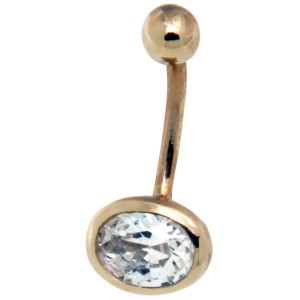 9 Karat Gold Bauchnabel Piercing, quergelegtes Oval mit klarem Kristall