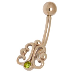Bauchnabel Piercing aus 9ct Gold, kleines Ornament mit peridot Kristall
