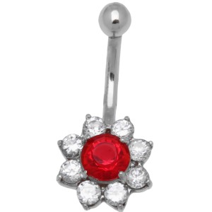 Bauchnabel Piercing , kristall weiß outside/red inside