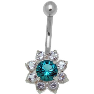 Bauchnabel Piercing , kristall weiß outside/ blu