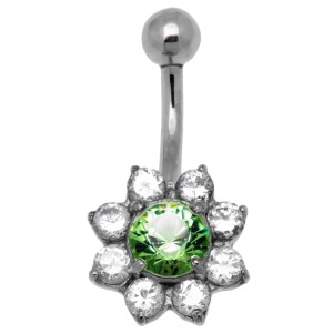 Bauchnabelpiercing in Blütenform mit Swarovski Kristallen 1.6x10mm - unsere Luxus-Blüte! Titan