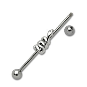 316L Chirurgenstahl Industrial Barbell Hantel mit zwei 5mm kugeln, 40mm lang, mit Motiv Schlange