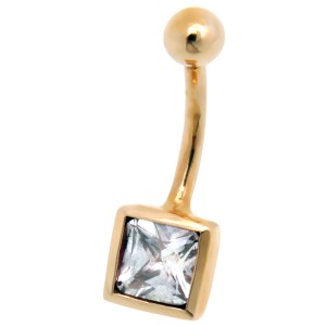 Bauchnabel Piercing aus 9 Karat Gold mit Swarovski Stein, quadratisch und helblau