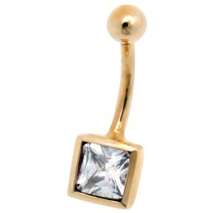 Bauchnabel Piercing aus 9 Karat Gold mit Swarovski Stein, quadratisch und helblau