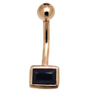 10 Karat Gold Bauchnabel Piercing, 50er Jahre Look, dunkelblauer Kristall