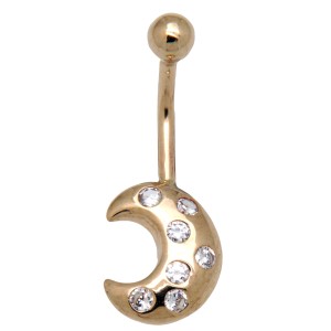 9 Karat t Gold Bodypiercing mit Halbmond, Kristalle klar