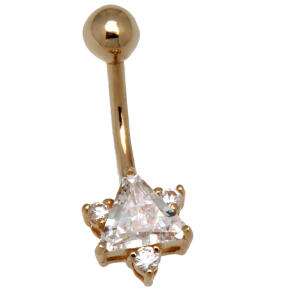 Bauchnabel Piercing aus 9 Karat Gold, klarer Stern-Kristall.