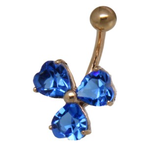 9 Karat Gold Bauchnabel Piercing, extravagant mit dunkelblauen Navetten-Kristallen