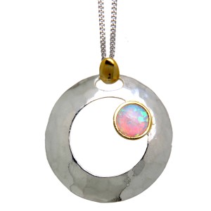 Feines Collier OPP04 aus 925 Sterling Silber teilweise vergoldet mit synthetischem Opal - helles Pink