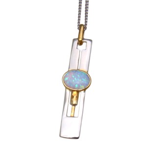 Feines Collier OPP01 aus 925 Sterling Silber teilweise vergoldet mit synthetischem Opal - helles Pink