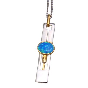 Feines Collier OPP01 aus 925 Sterling Silber teilweise vergoldet mit synthetischem Opal - dunkelblau