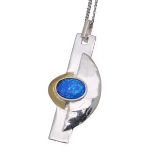 Feines Collier OPP02 aus 925 Sterling Silber teilweise vergoldet mit synthetischem Opal - dunkelblau