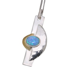 Feines Collier  OPP02 aus 925 Sterling Silber teilweise vergoldet mit synthetischem Opal - hellblau