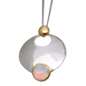 Feines Collier OPP05 aus 925 Sterling Silber teilweise vergoldet mit synthetischem Opal - helles Pink