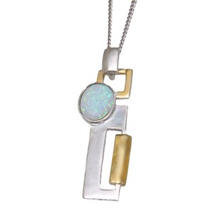 Feines Collier OPP06 aus 925 Sterling Silber teilweise vergoldet mit synthetischem Opal - helles Pink