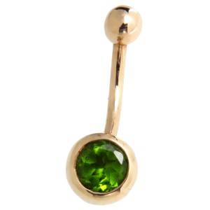 9 Karat Gold Bauchnabel Piercing mit grünem Kristall unten
