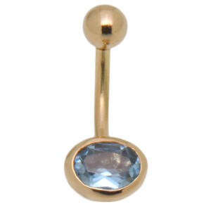 Bauchnabel 9 Karat, todschick, mit aquamarinfarbenem Kristall
