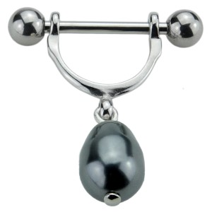 Brustwarzenpiercing aus 316L Chirurgenstahl mit synthetischer Perle, dark grey