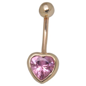 9 Karat Gold Bauchnabel Piercing, elegantes Herzchen, mit rosafarbenem Kristall