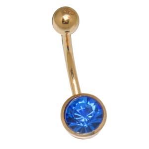 Bauchnabel Piercing aus 9 Karat Gold, dunkelblauer Kristall, ganz simpel