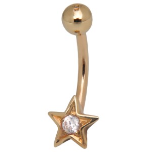 10 Karat Gold Bauchnabel Piercing, witziger Mini-Stern mit klarem Kristall