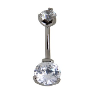 Bauchnabel Piercing 1.6x10mm, mit klarem Kristall, elegant eingefasst, juwellierte Aufschraubkugel