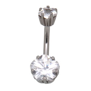 Bauchnabel Piercing 1.6x10mm, mit klarem Kristall, blumig eingefasst, juwellierte Aufschraubkugel