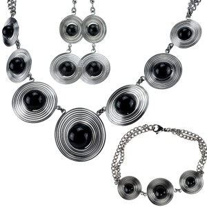 SET BLACK BALLS: Collier, Armband und Ohrringe mit schwarzen Achat Kugeln