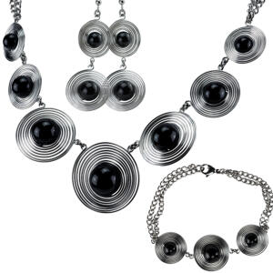 SET BLACK BALLS: Collier, Armband und Ohrringe mit schwarzen Achat Kugeln