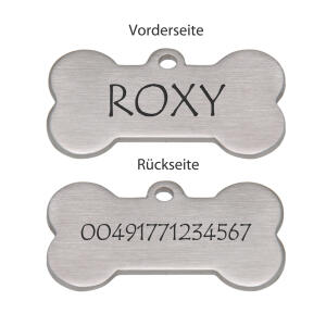 Hundeanh&auml;nger in Knochenform aus mattiertem Edelstahl f&uuml;r Haustiere -  mit Gravur