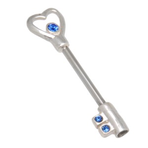 Brustwarzen Piercing,'Heart Key',1,6x14mm, sapphirblau
