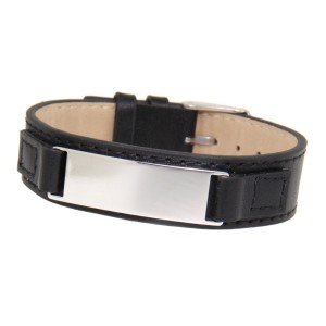 Der Klassiker der Identity-Armbänder: Schmales Lederarmband mit Gravurplatte Edelstahl, unisex