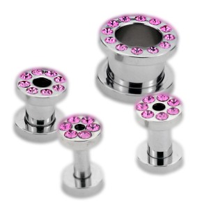 316L Flesh Tunnel aus Chirurgenstahl mit Kristallenl 2.5mm, rose