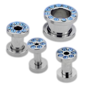 316L Flesh Tunnel aus Chirurgenstahl mit Kristallenl 6.0mm, aqua