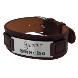 Lederarmband braun mit einer Stahlplatte und indivudueller Gravur