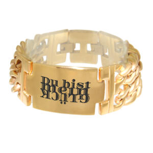 Breites doppelreihiges Edelstahlarmband DARLING goldfarbe PVD-Beschichtung mit Verlängerung, Länge 18-19.5cm und Wunschgravur