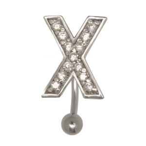 Bauchnabel Körperschmuck Piercing im ABC-Design mit gefassten Zirkonien X, 1.6x6mm